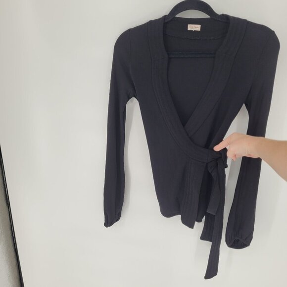 Talula Babaton womens XXS black knit long sleeve wrap top blouse - Picture 11 of 11